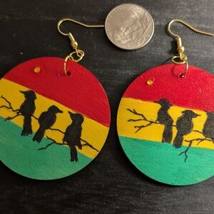 Hand-Painted Rasta Three Little Bird Earrings